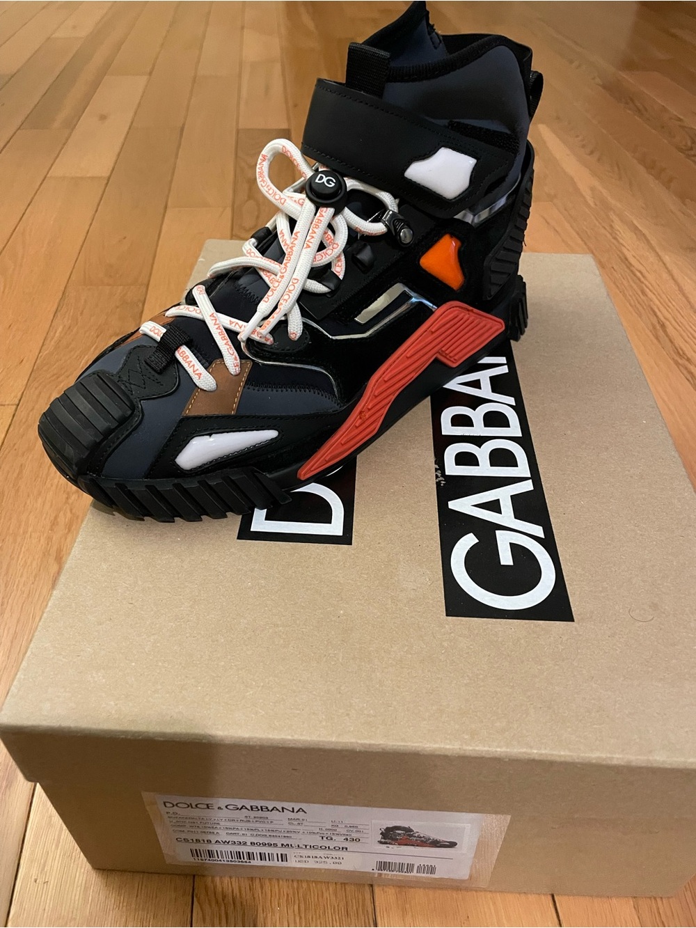 Dolce & Gabbana Black Sneakers with Orange and White Accents